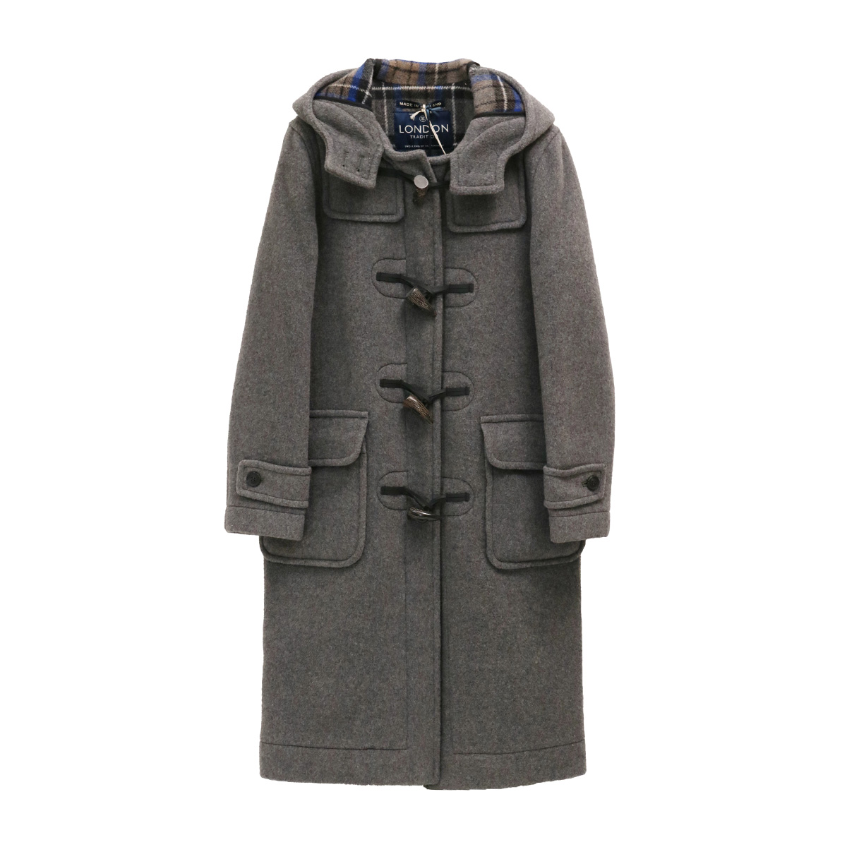 英国製ロングダッフルコート A38 Mid Grey グレー×チェック【LONDON
