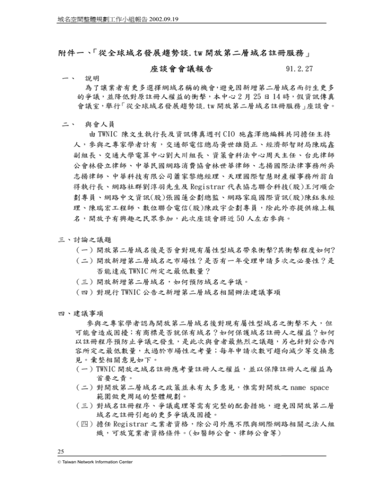 tw Domain Space Planning Report: Second-Level Domain Analysis