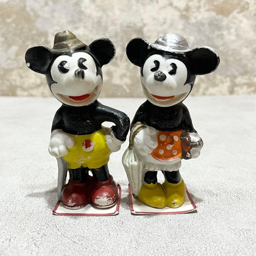 ヴィンテージ Disney ミッキーミニー アンティーク 置物 日本製 ディズニーランド ミッキー&ミニー ベンチ ミニー ヴィンテージ 陶器