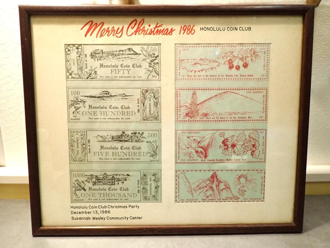 1986年 ホノルルクラブ クリスマスカード 額装☆希少レア☆ ポストカード クリスマスキャロル - レター・カード専門店 - G.C.PRESS