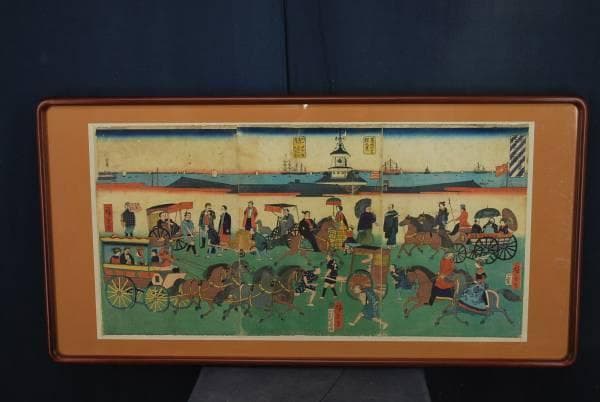 三代廣重/東京市中馬車往来之図/版画横額/築地ホテル/掛軸☆宝船☆L-526　J 東海道五十三次 平塚 馬入川渡船｜歌川広重【富士山世界文化遺産登録10
